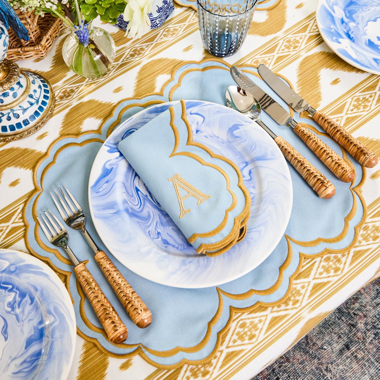 Sets de table Serena bleu et caramel (lot de 4)