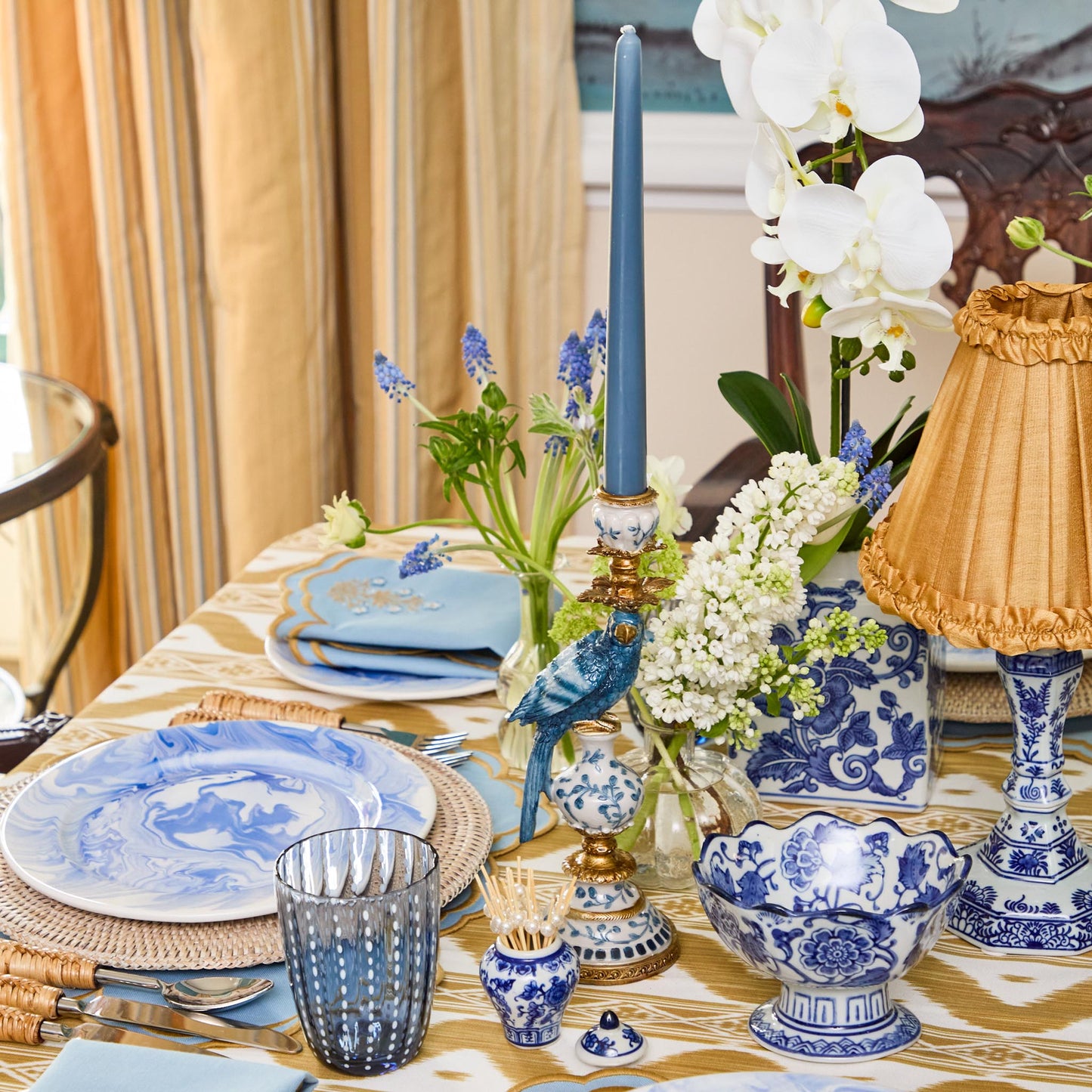 Petit bougeoir perroquet bleu (paire)