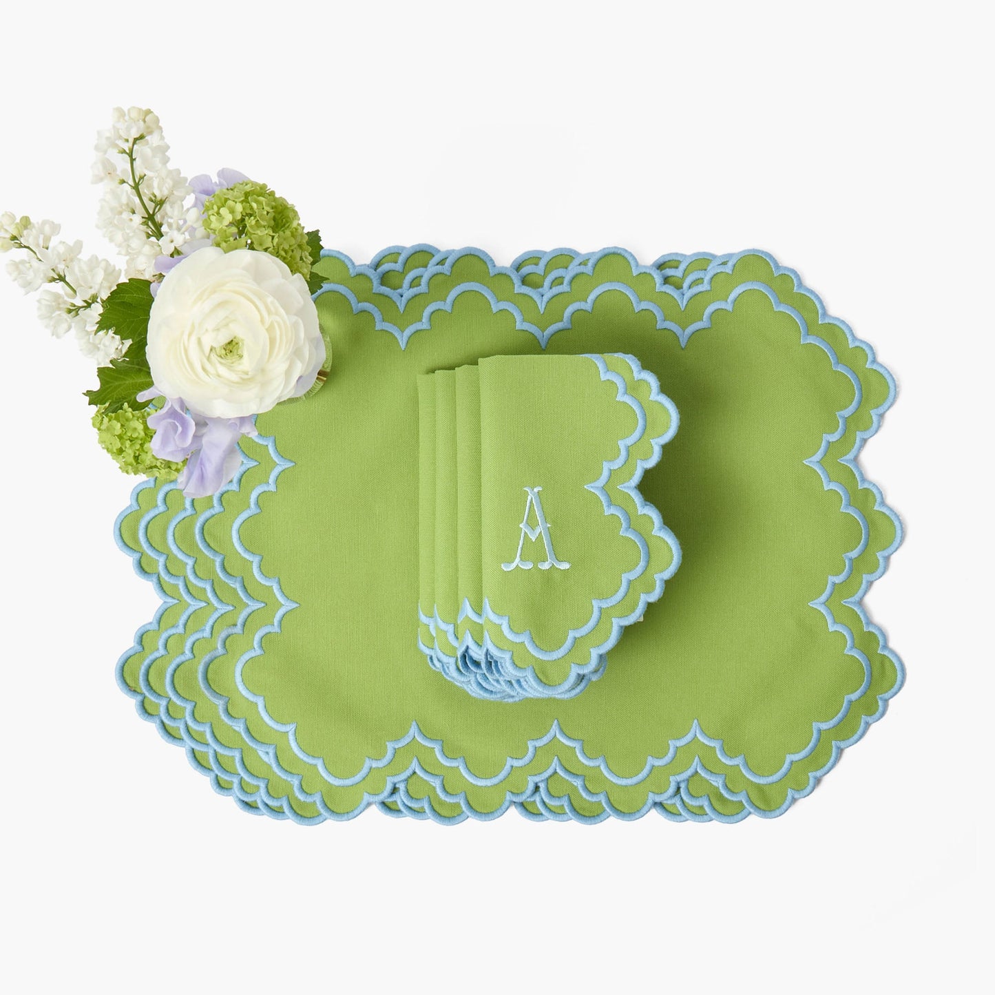 Sets de table et serviettes Scarlett vert et bleu (lot de 4)