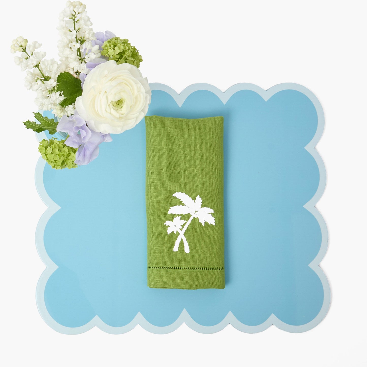 Serviettes en lin vert motif palmier (lot de 4)