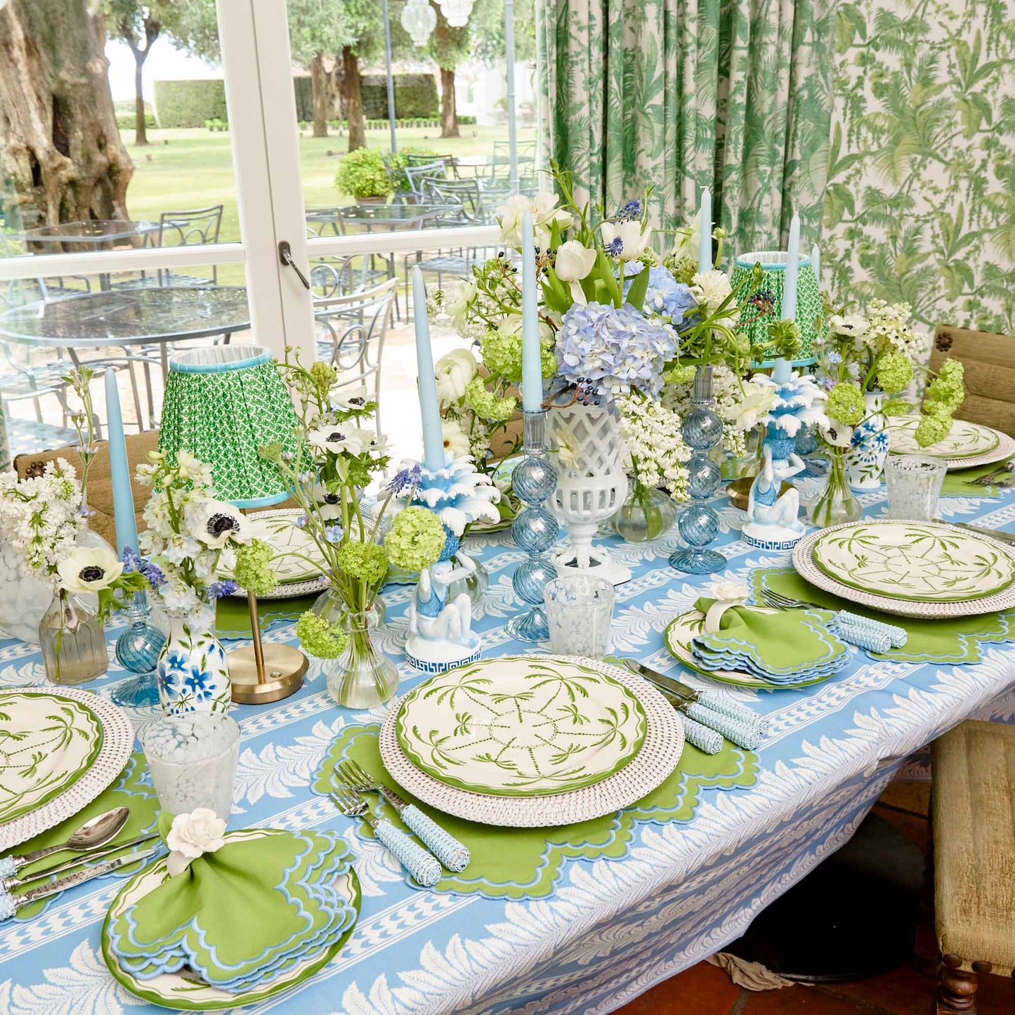 Sets de table et serviettes Scarlett vert et bleu (lot de 4)