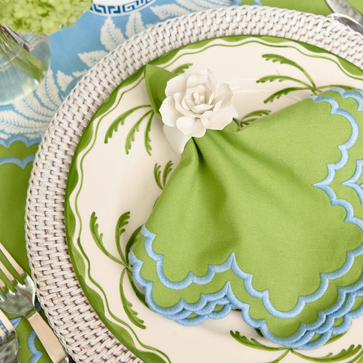 Sets de table et serviettes Scarlett vert et bleu (lot de 4)