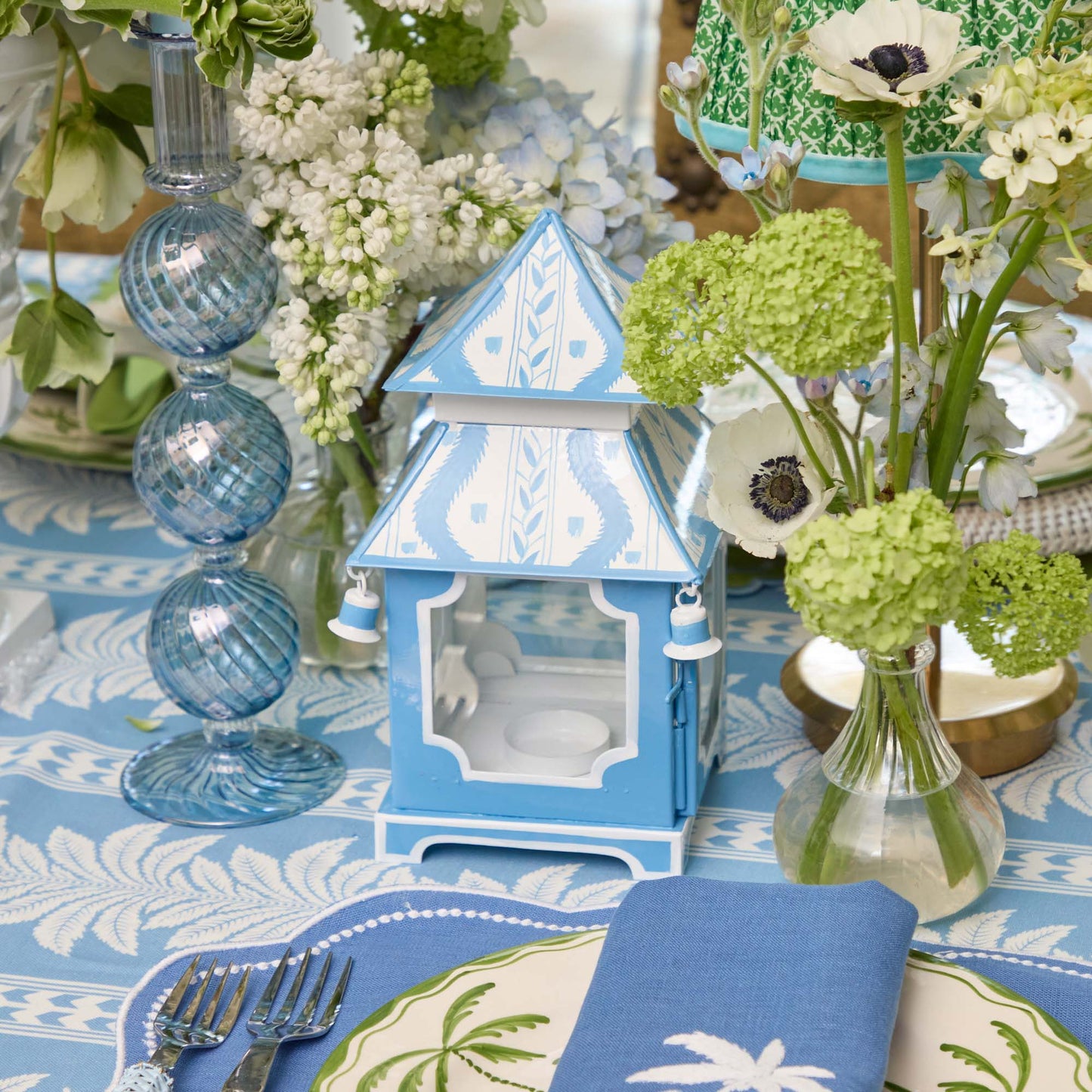 Mini lanterne pagode Ikat bleue (paire)