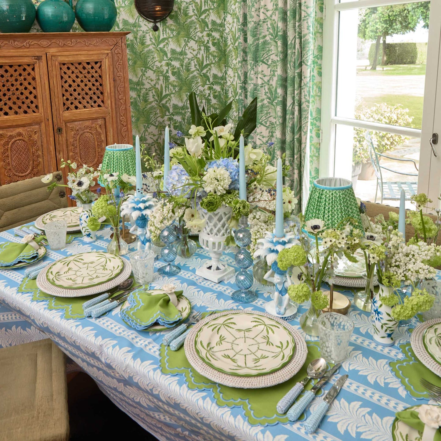 Sets de table et serviettes Scarlett vert et bleu (lot de 4)