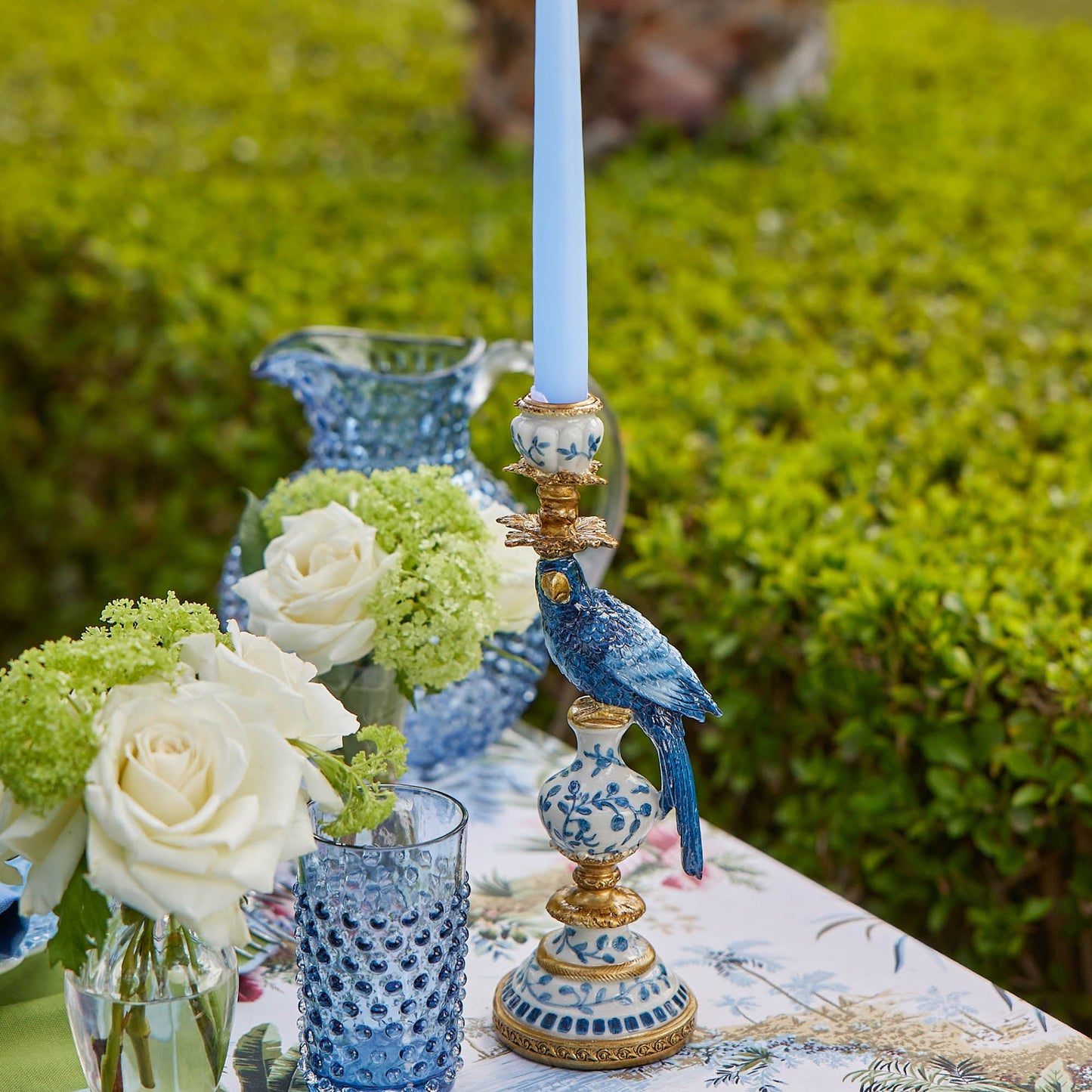 Petit bougeoir perroquet bleu (paire)