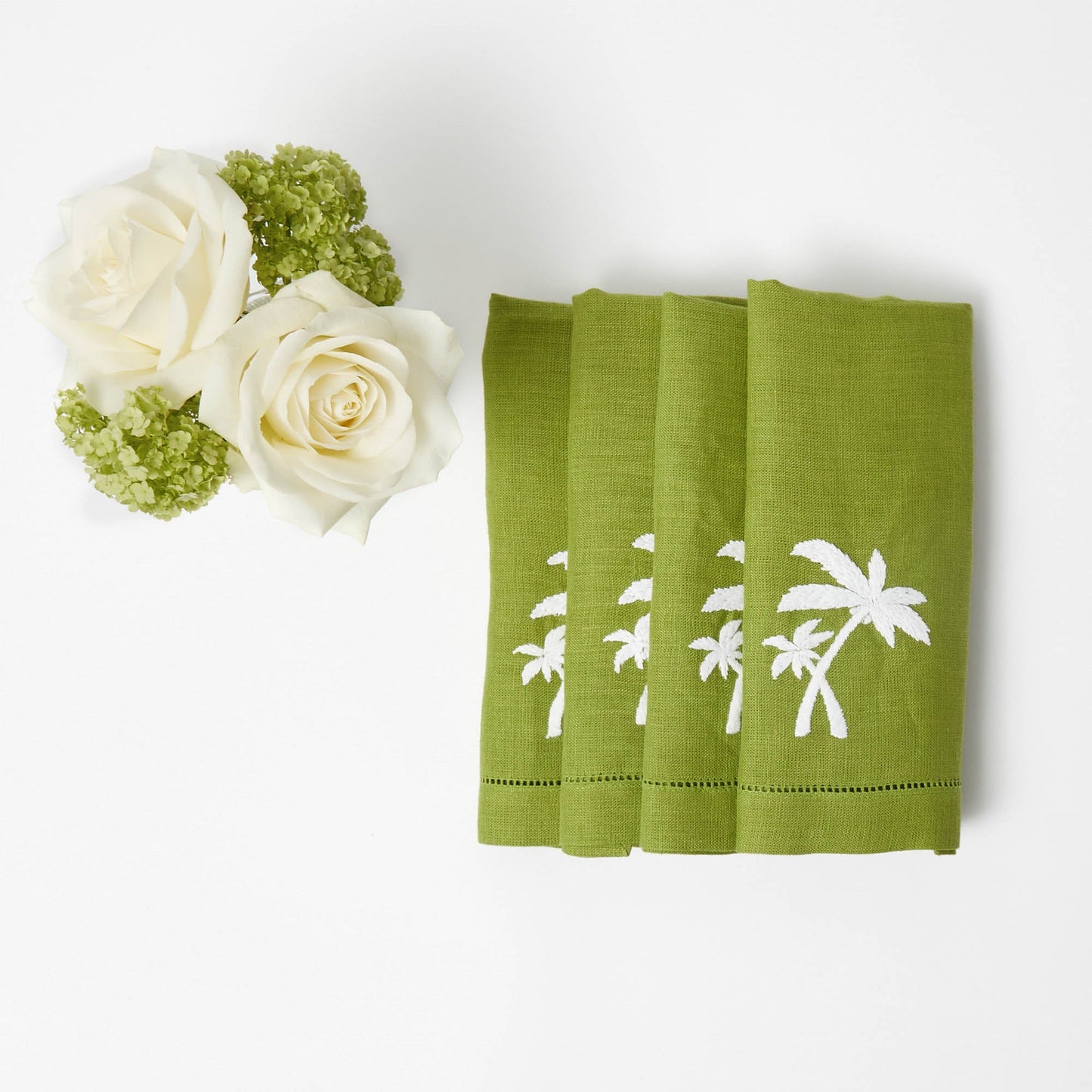 Serviettes en lin vert motif palmier (lot de 4)