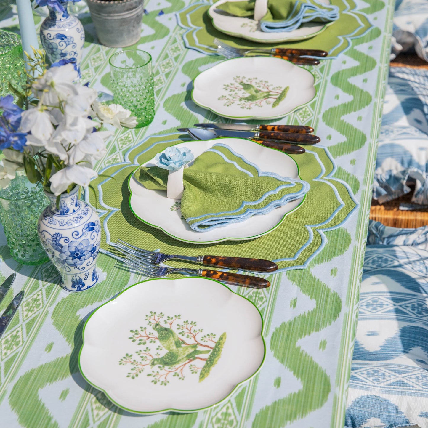 Nappe Ikat Bleue et Verte