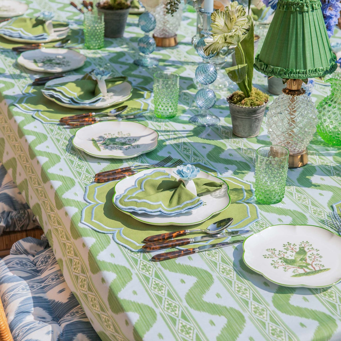 Nappe Ikat Bleue et Verte