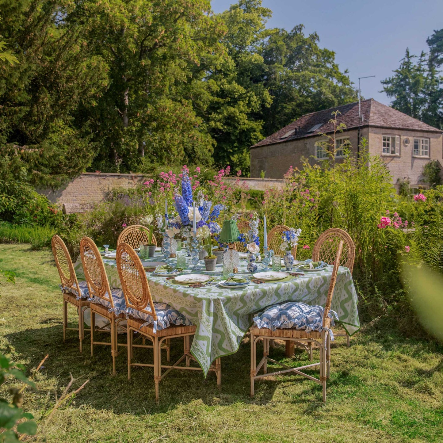 Nappe Ikat Bleue et Verte