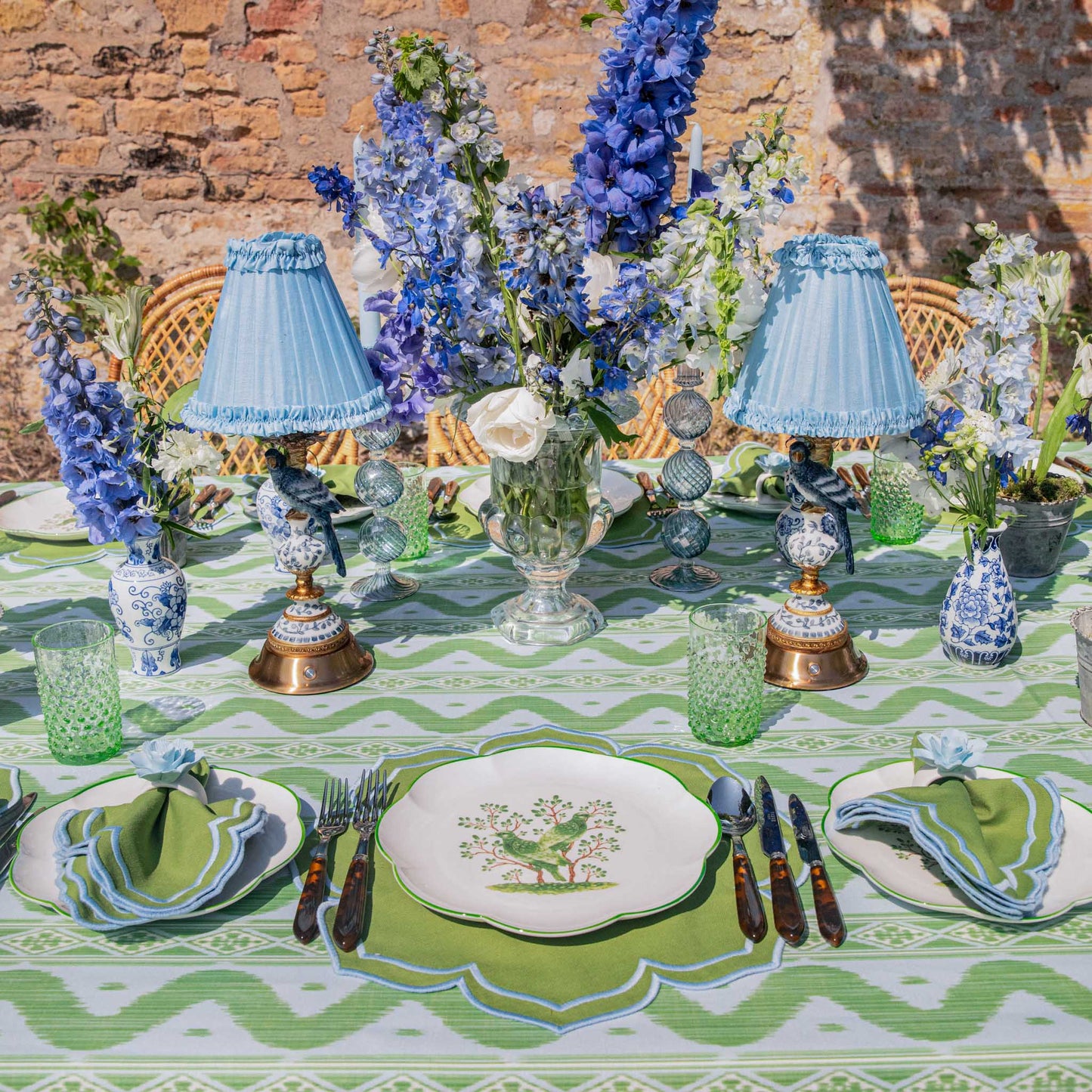Nappe Ikat Bleue et Verte