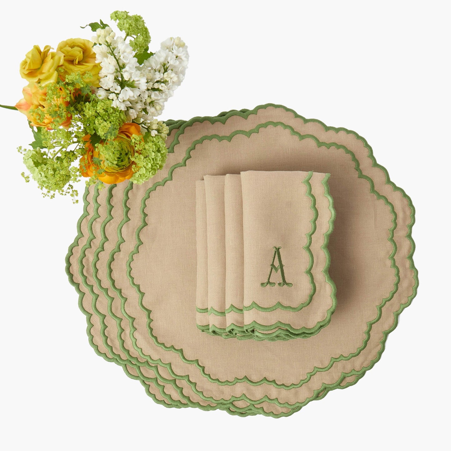 Sets de table Edith sable et vert (lot de 4)