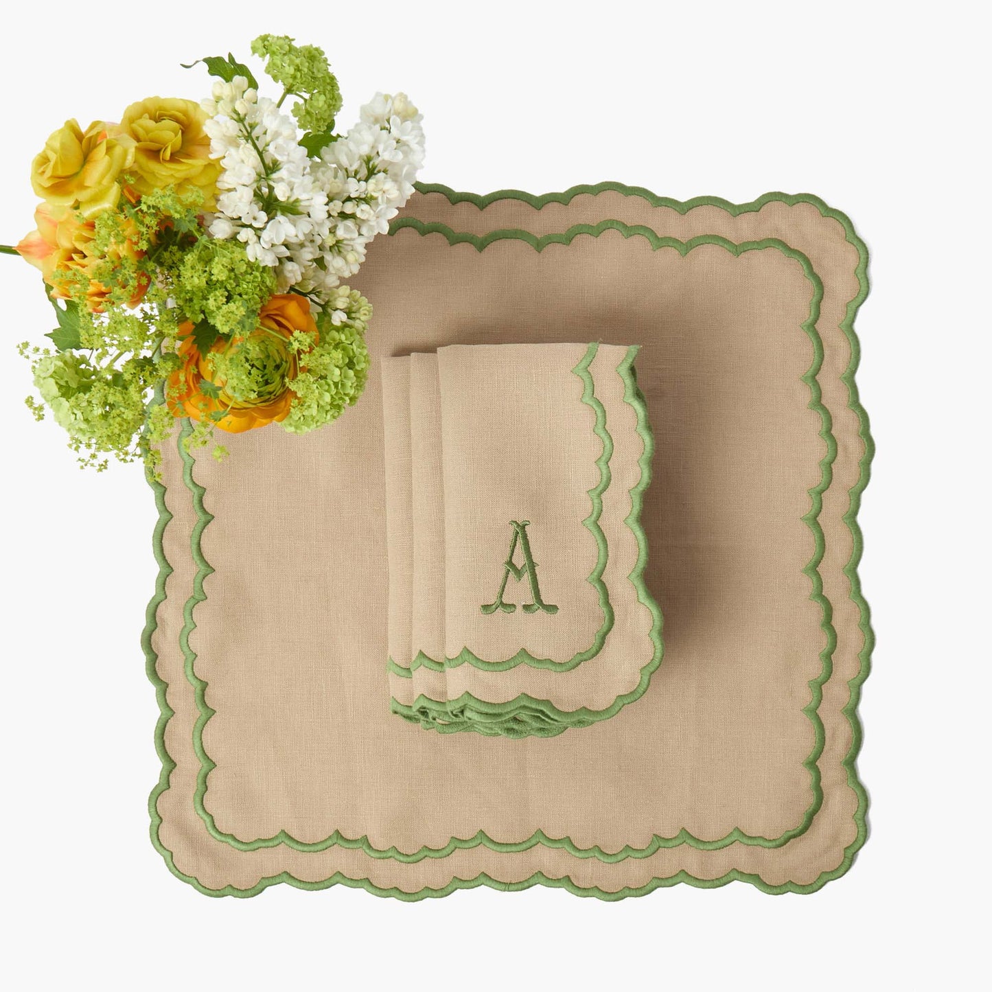 Sets de table et serviettes Edith Sand & Green (lot de 4)