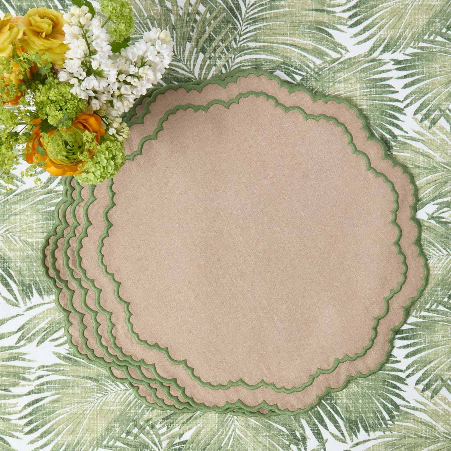 Sets de table et serviettes Edith Sand & Green (lot de 4)