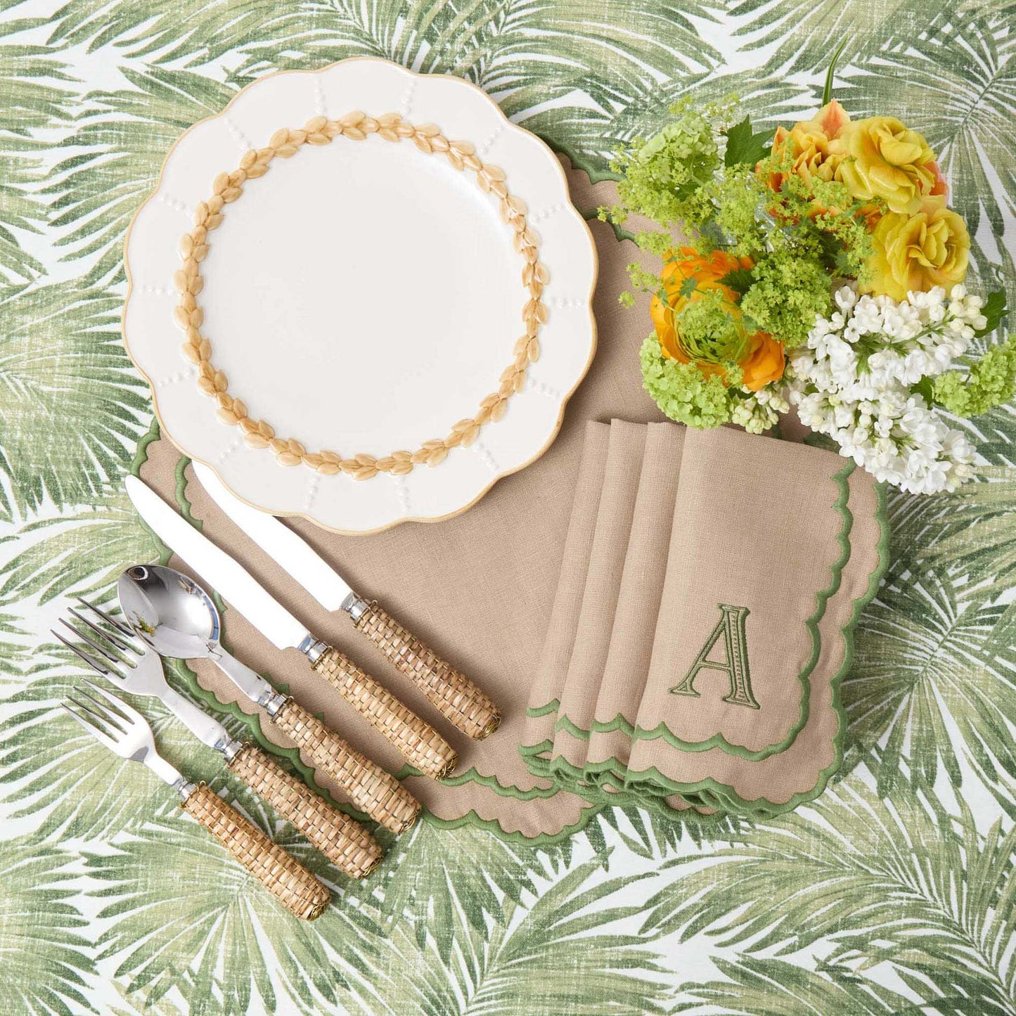 Sets de table Edith sable et vert (lot de 4)