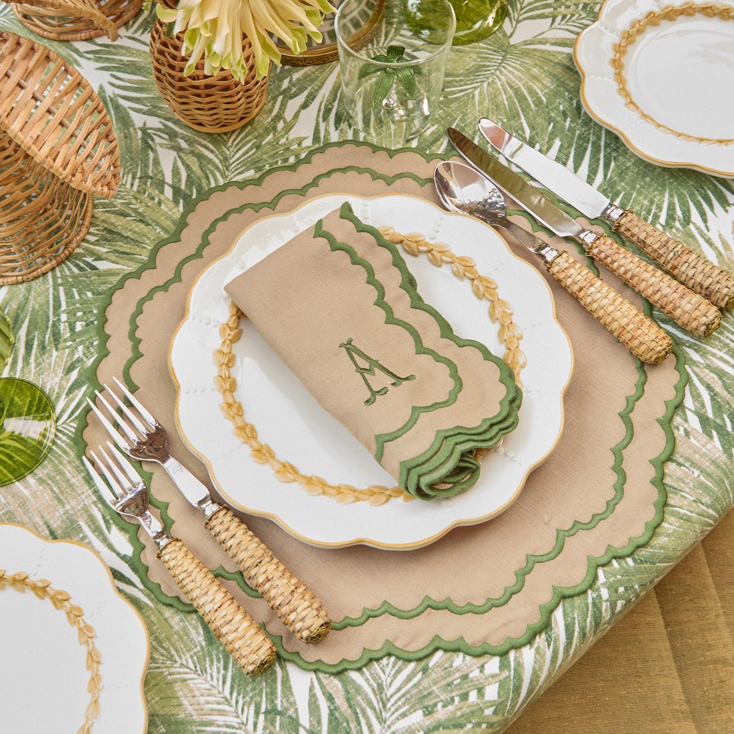 Sets de table Edith sable et vert (lot de 4)