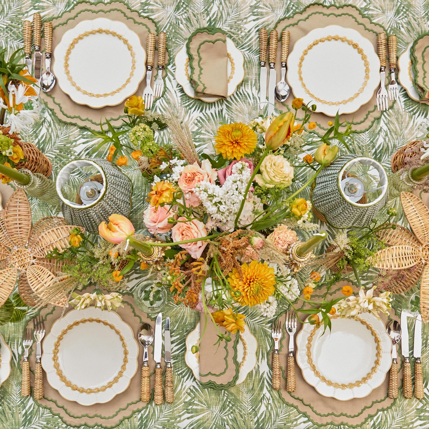 Sets de table et serviettes Edith Sand & Green (lot de 4)