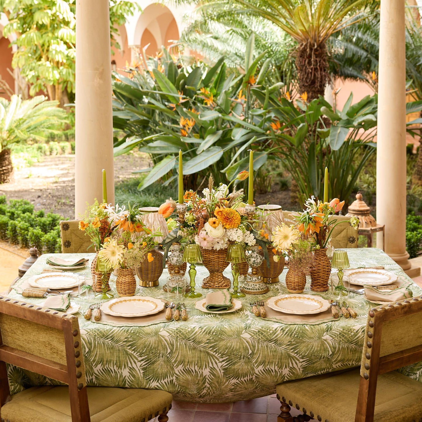 Sets de table Edith sable et vert (lot de 4)