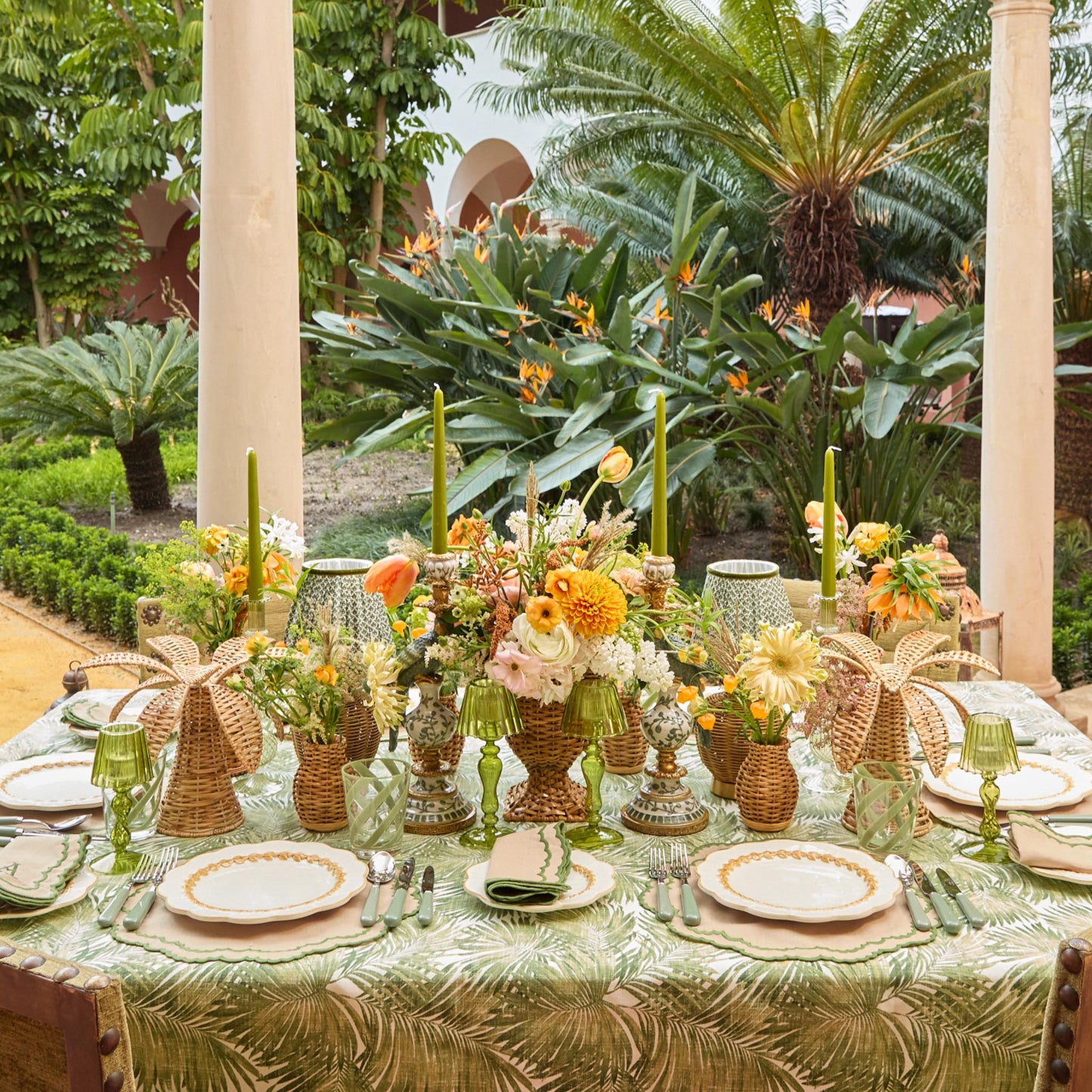 Sets de table et serviettes Edith Sand & Green (lot de 4)