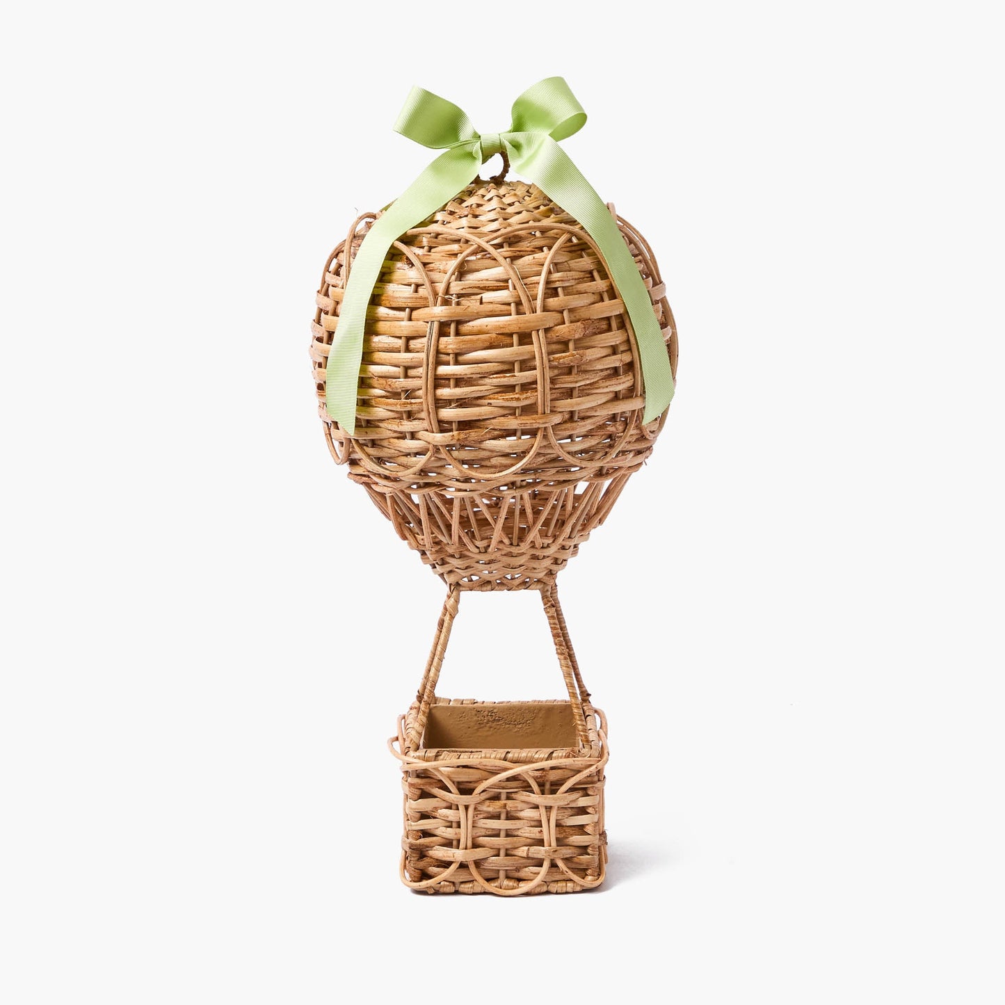Montgolfière en rotin avec nœud en gros-grain vert