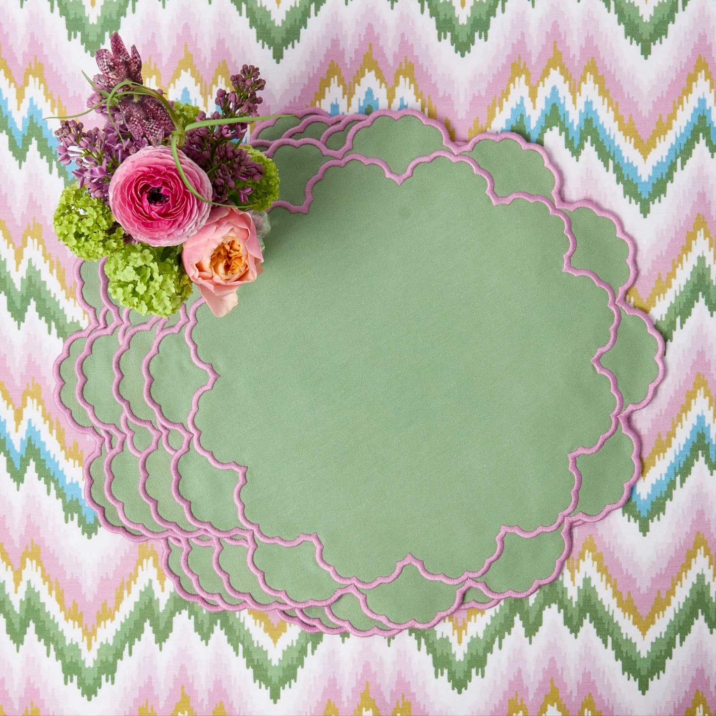 Sets de table Lily Soft vert et rose (lot de 4)