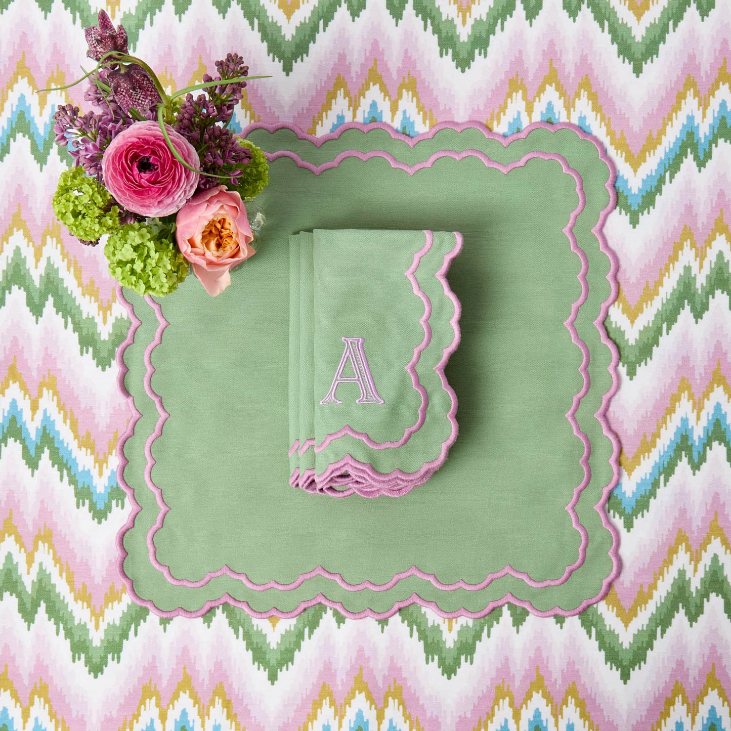 Serviettes Lily Soft Vert et Rose (Lot de 4)