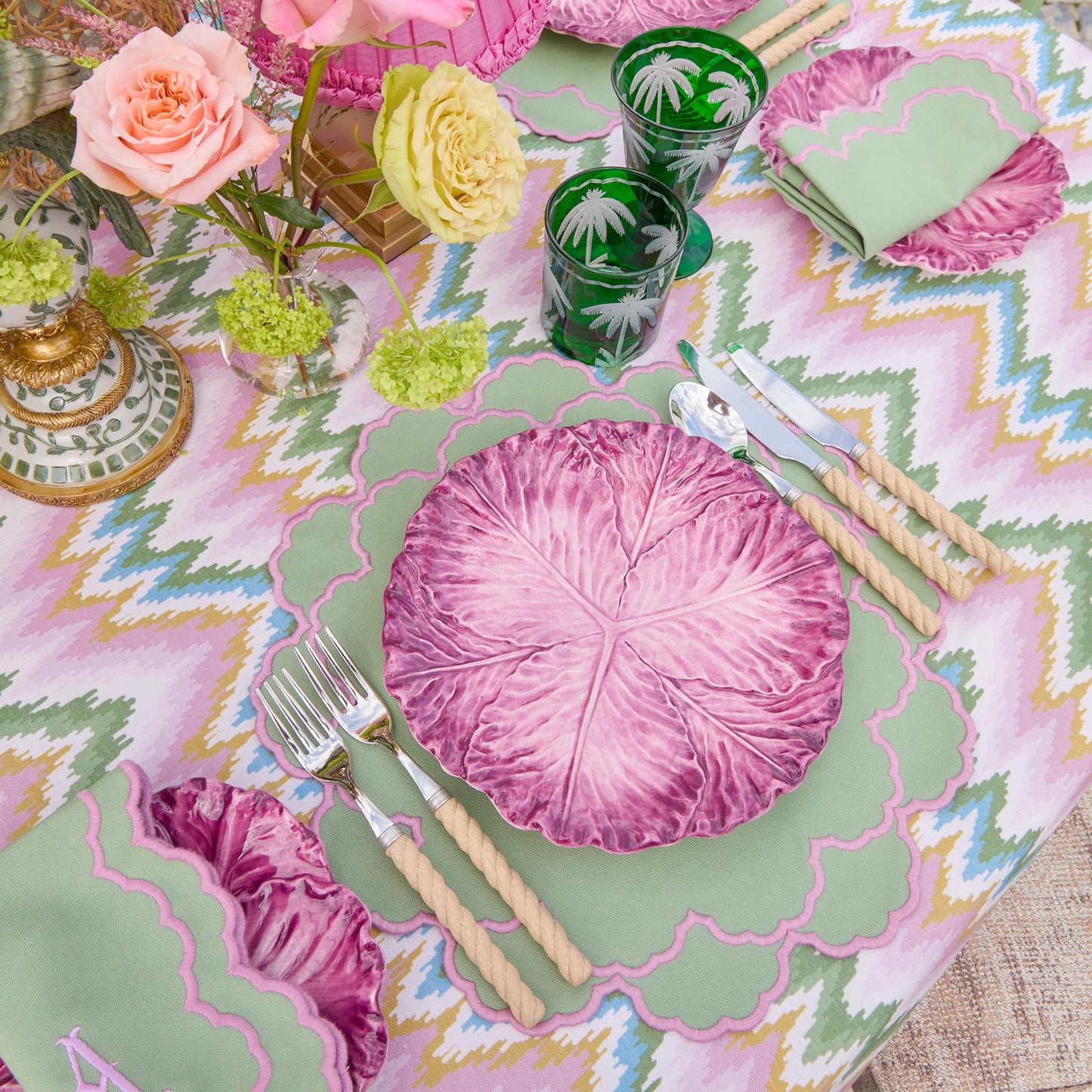 Sets de table Lily Soft vert et rose (lot de 4)