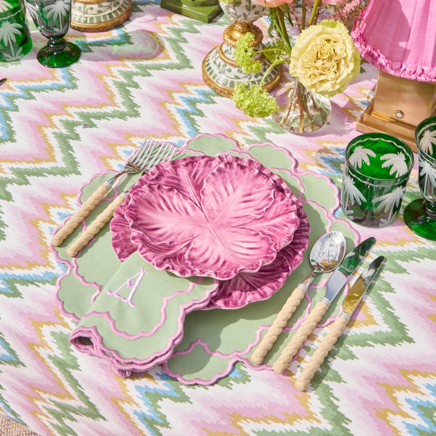 Nappe Magdalena verte et rose