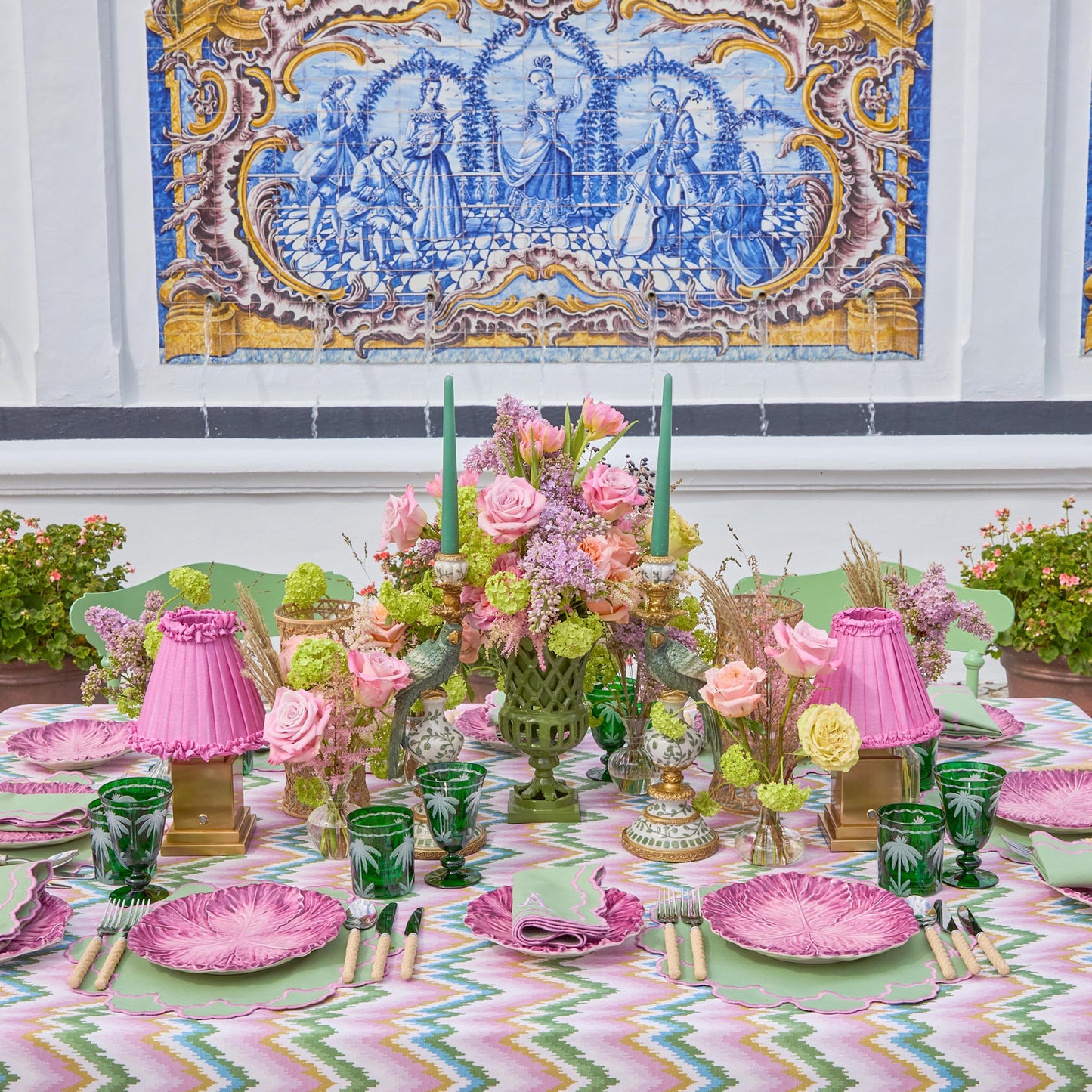 Sets de table Lily Soft vert et rose (lot de 4)