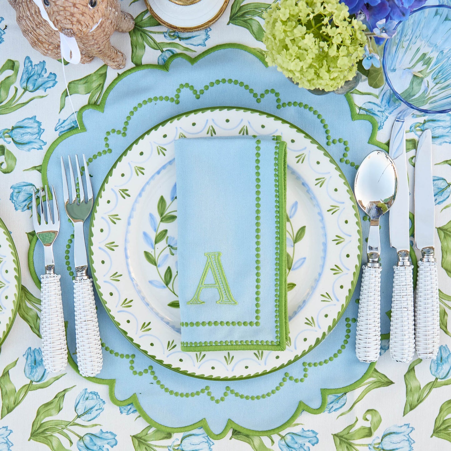 Sets de table et serviettes Mariana bleu et vert (lot de 4)