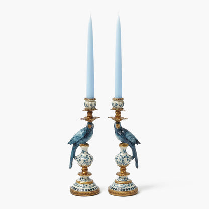 Petit bougeoir perroquet bleu (paire)
