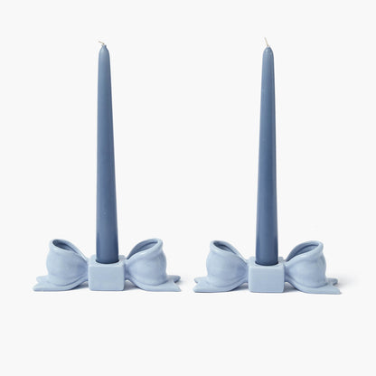 Bougeoir en céramique bleu doux avec nœud (paire)