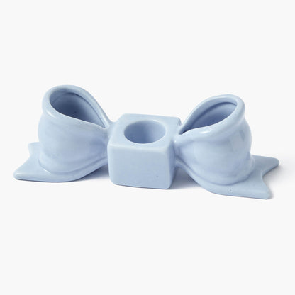Bougeoir en céramique bleu doux avec nœud (paire)