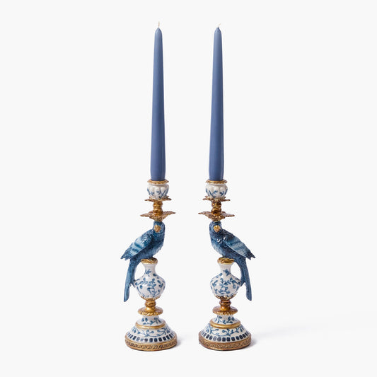 Petit bougeoir perroquet bleu (paire)
