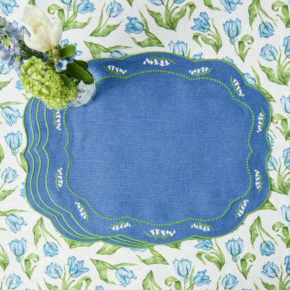 Sets de table et serviettes en lin bleu Lily of the Valley (lot de 4)
