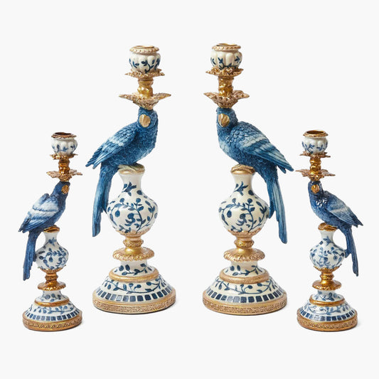 Ensemble de bougeoirs perroquet bleu