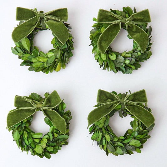 Couronnes de buis avec nœuds en velours vert (lot de 4)