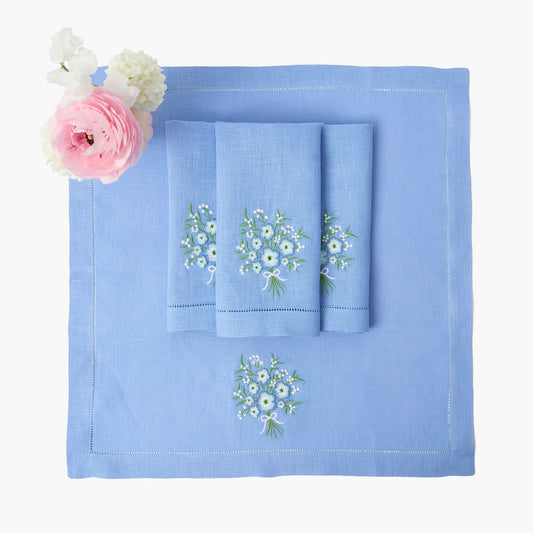 Serviettes en lin à motif floral pervenche (lot de 4)