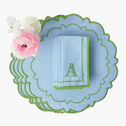 Sets de table et serviettes Mariana bleu et vert (lot de 4)
