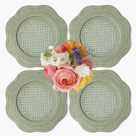 Assiettes de présentation en rotin festonné vert (lot de 4)