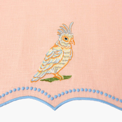 Sets de table et serviettes perroquet en lin corail et bleu Eloise (lot de 4)