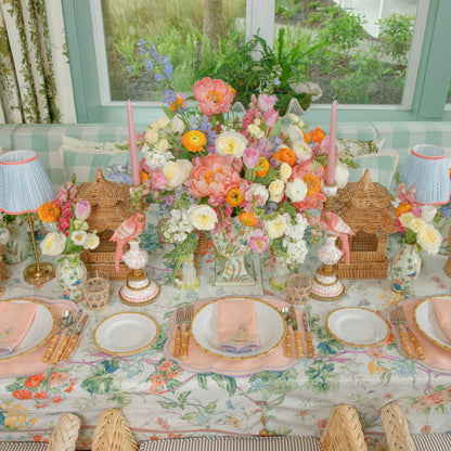 Sets de table et serviettes perroquet en lin corail et bleu Eloise (lot de 4)