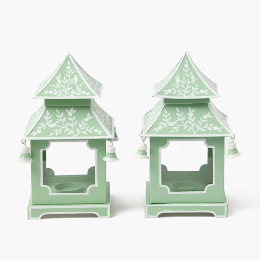 Mini lanternes pagodes chinoises vert tendre (paire)