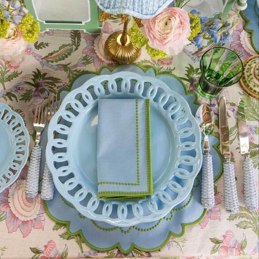 Sets de table et serviettes Mariana bleu et vert (lot de 4)
