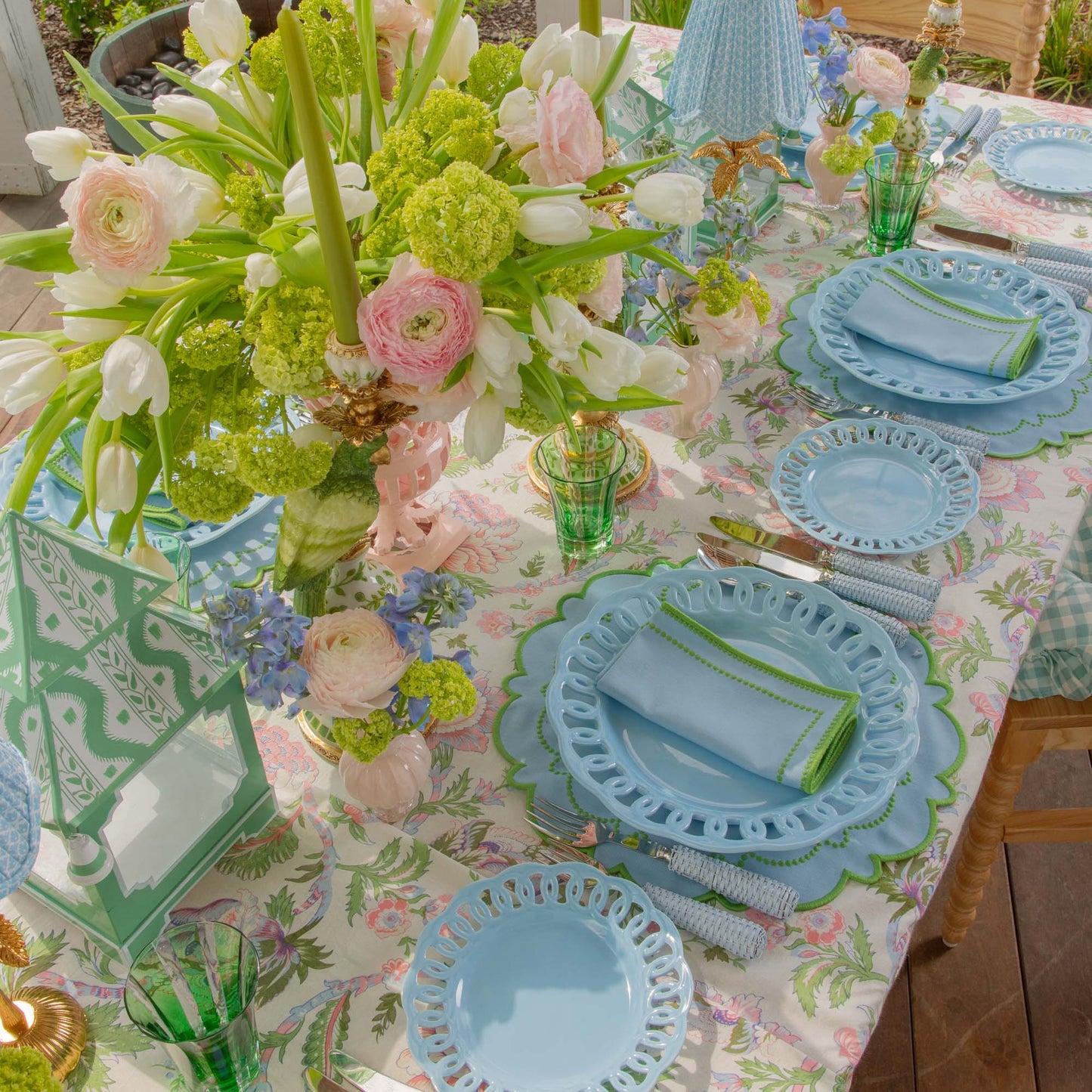 Sets de table et serviettes Mariana bleu et vert (lot de 4)