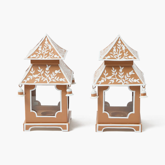 Mini lanterne pagode chinoise caramel (paire)