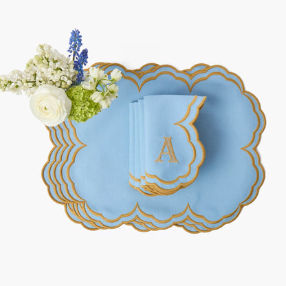 Sets de table et serviettes Serena bleu et caramel (lot de 4)