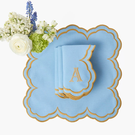 Serviettes Serena Bleu et Caramel (Lot de 4)