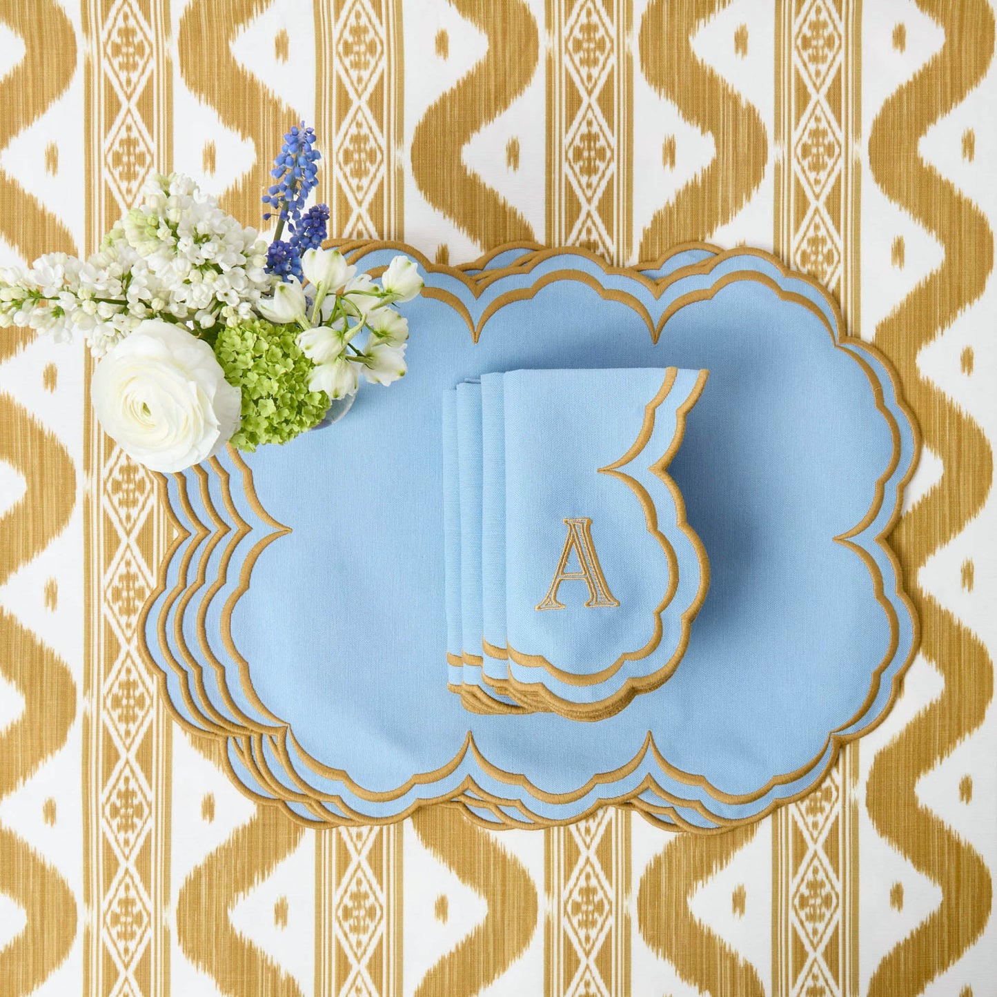 Serviettes Serena Bleu et Caramel (Lot de 4)