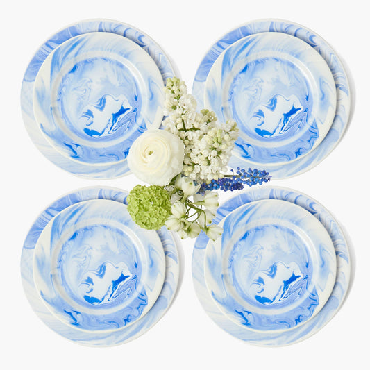 Assiettes à dîner et à entrée Julia Blue Marbled (lot de 8)