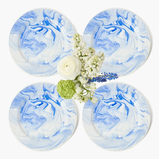 Assiette plate marbrée bleue Julia (lot de 4)